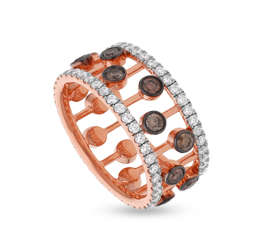 Brown Bezel Set With Round Natural Diamond Rose Gold Cocktail Ring