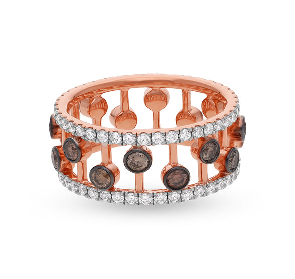 Brown Bezel Set With Round Natural Diamond Rose Gold Cocktail Ring