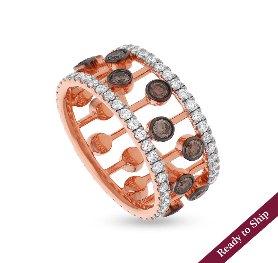 Brown Bezel Set With Round Natural Diamond Rose Gold Cocktail Ring