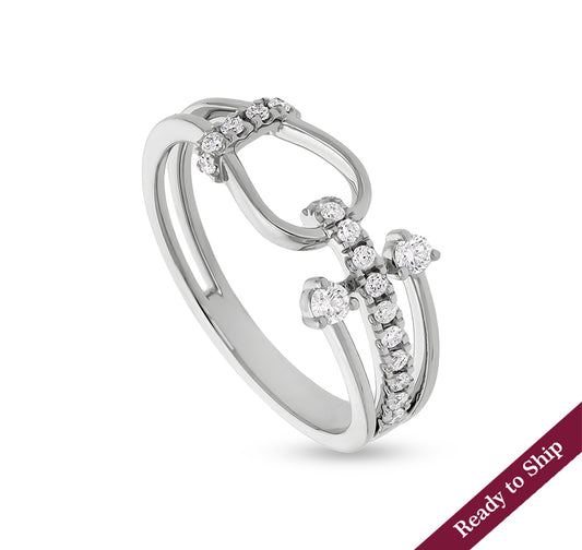 Round Shape Diamond With Prong Setting White Gold Promise Casual Ring