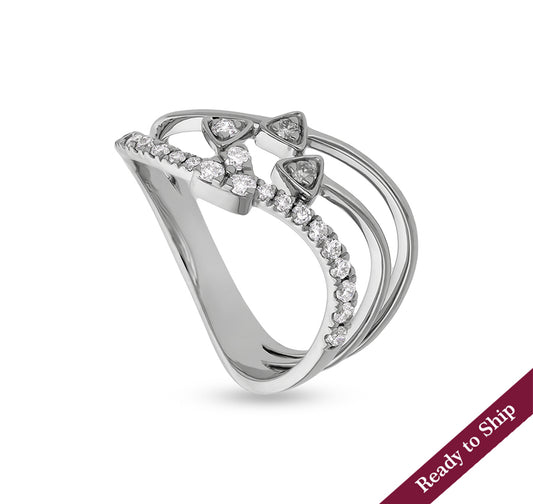 Trinity Triangle Shape With Round Natural Diamond White Gold Casual Ring