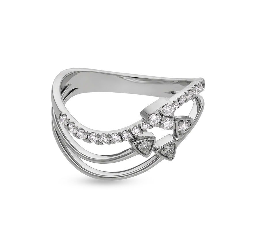Trinity Triangle Shape With Round Natural Diamond White Gold Casual Ring