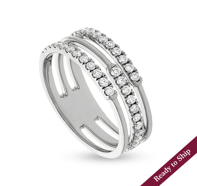 Round Natural Cut Diamond With French Setting White Gold Casual Ring