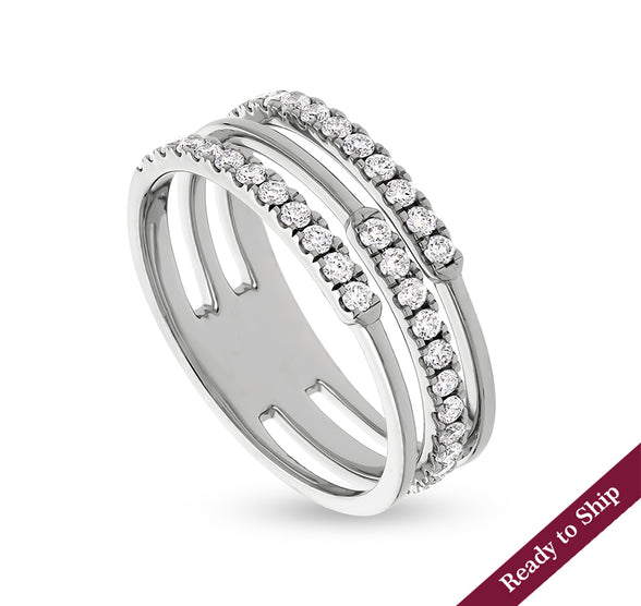 Round Natural Diamond With French Setting White Gold Casual Ring