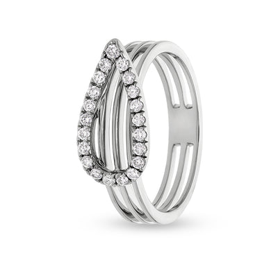 Oblong Shape With Round Natural Diamond White Gold Casual Ring