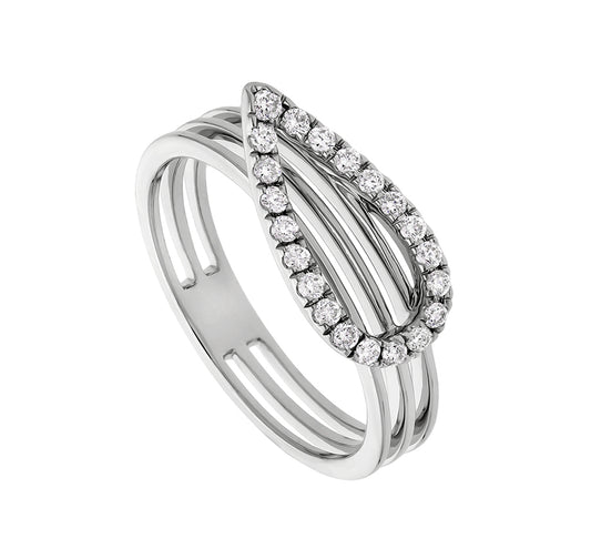 Oblong Shape With Round Natural Diamond White Gold Casual Ring