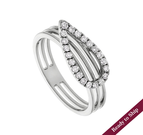 Oblong Shape With Round Natural Diamond White Gold Casual Ring