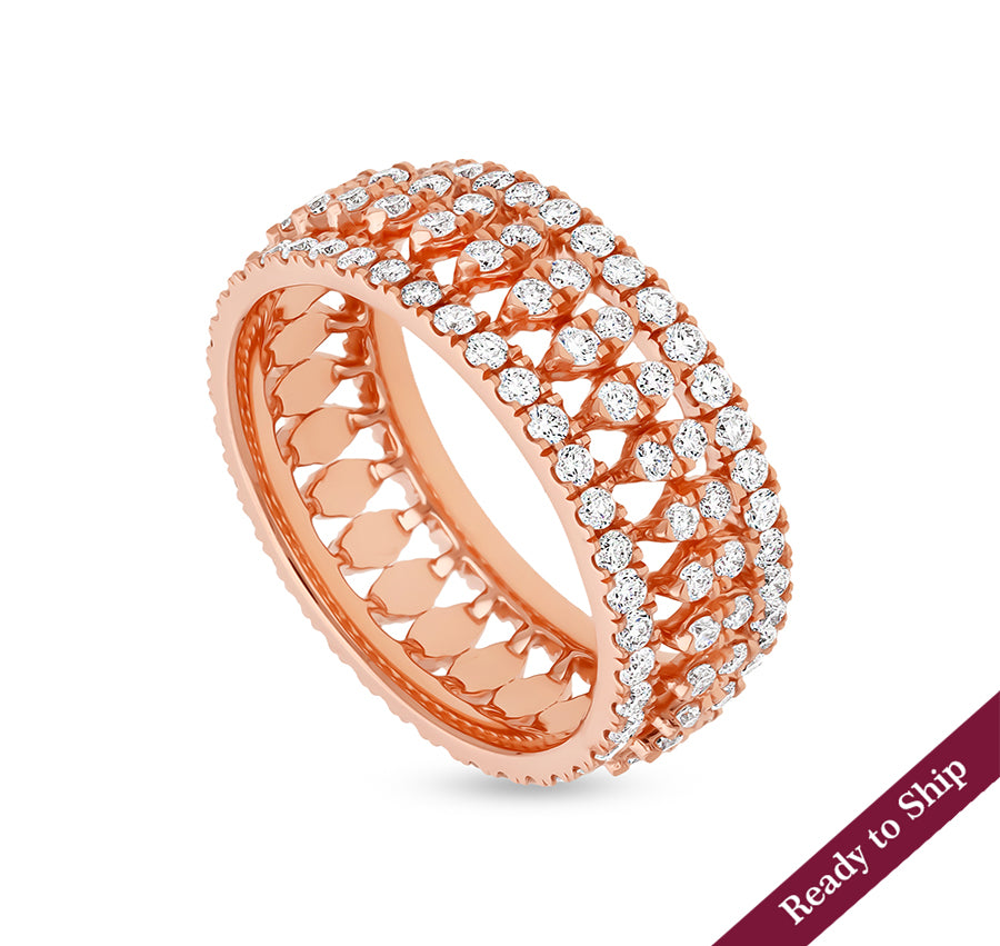 Round Shape Natural Diamond With French Setting Rose Gold Casual Ring