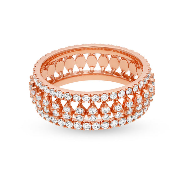 Round Shape Natural Diamond With French Setting Rose Gold Casual Ring