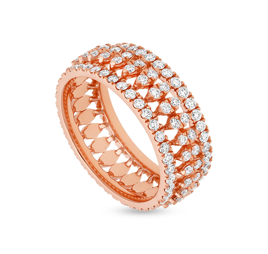 Round Shape Diamond With French Setting Rose Gold Casual Ring