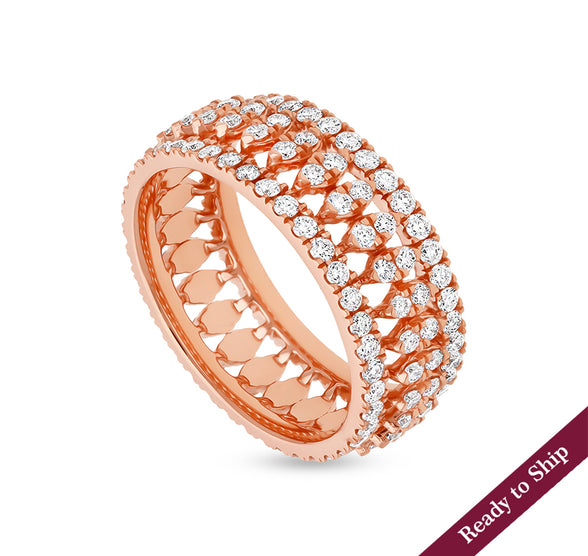 Round Shape Diamond With French Setting Rose Gold Casual Ring