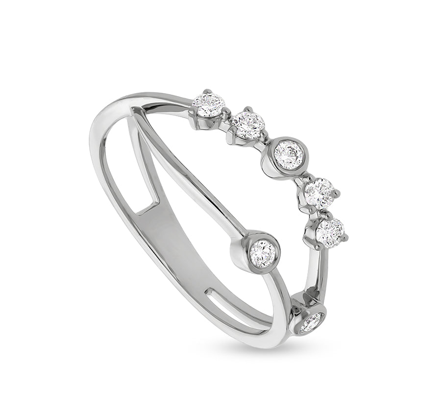 Round Natural Diamond With Bezel and Prong  Set  White Gold Casual Ring
