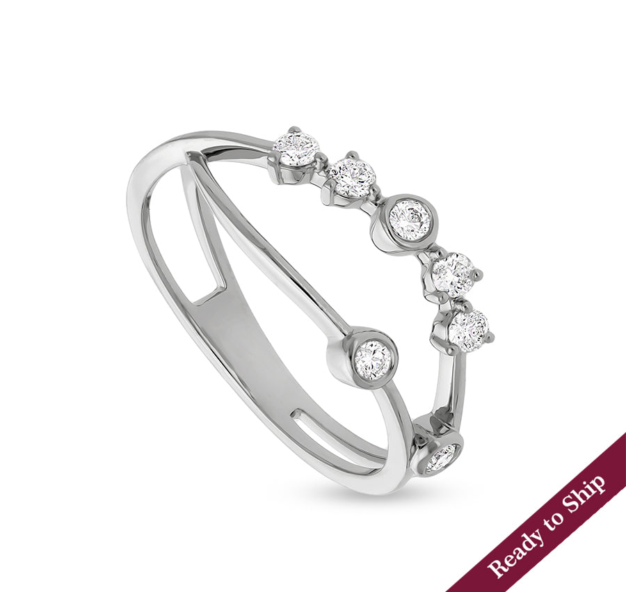 Round Natural Diamond With Bezel and Prong  Set  White Gold Casual Ring