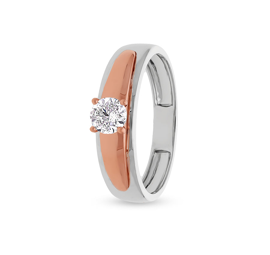 Round Shape Diamond With Prong Set Dual Tone Wedding Band