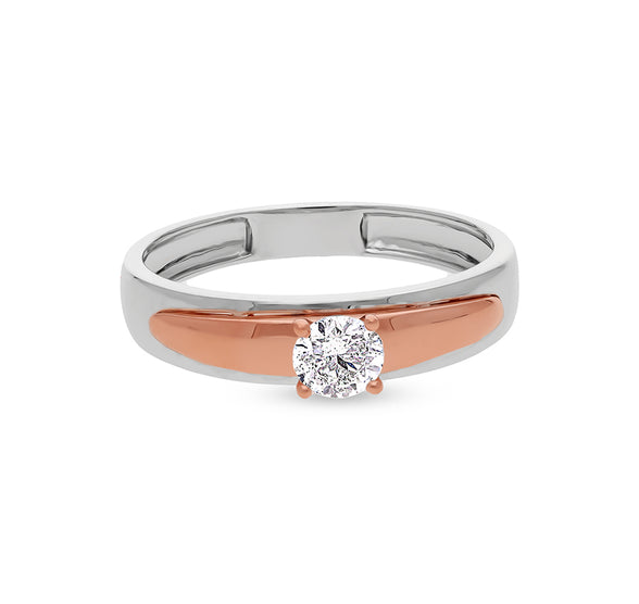 Round Shape Diamond With Prong Set Dual Tone Wedding Band