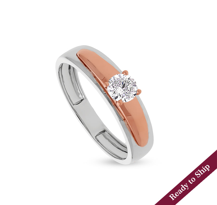 Round Shape Diamond With Prong Set Dual Tone Wedding Band