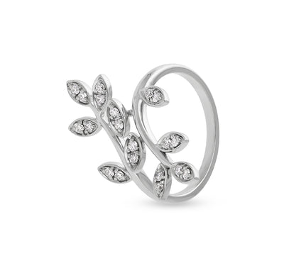 Leaf Style Sterling Marquise Shape Round Natural Diamond White Gold Casual Ring