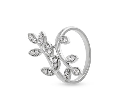 Leaf Style Sterling Marquise Shape Round Natural Diamond White Gold Ring