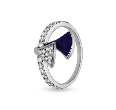 Dark Blue Lapis with Round Natural Diamond White Gold Casual Ring