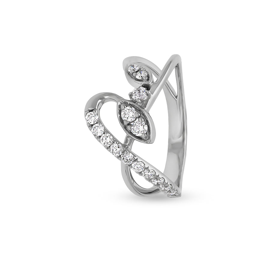 Round Shape Natural Diamond With French Setting White Gold Casual Ring