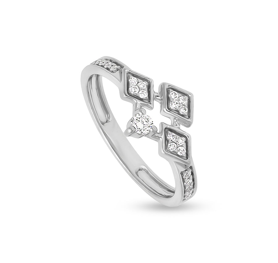 Triple Rhombus Shape With Round Cut Diamond white Gold Casual Ring