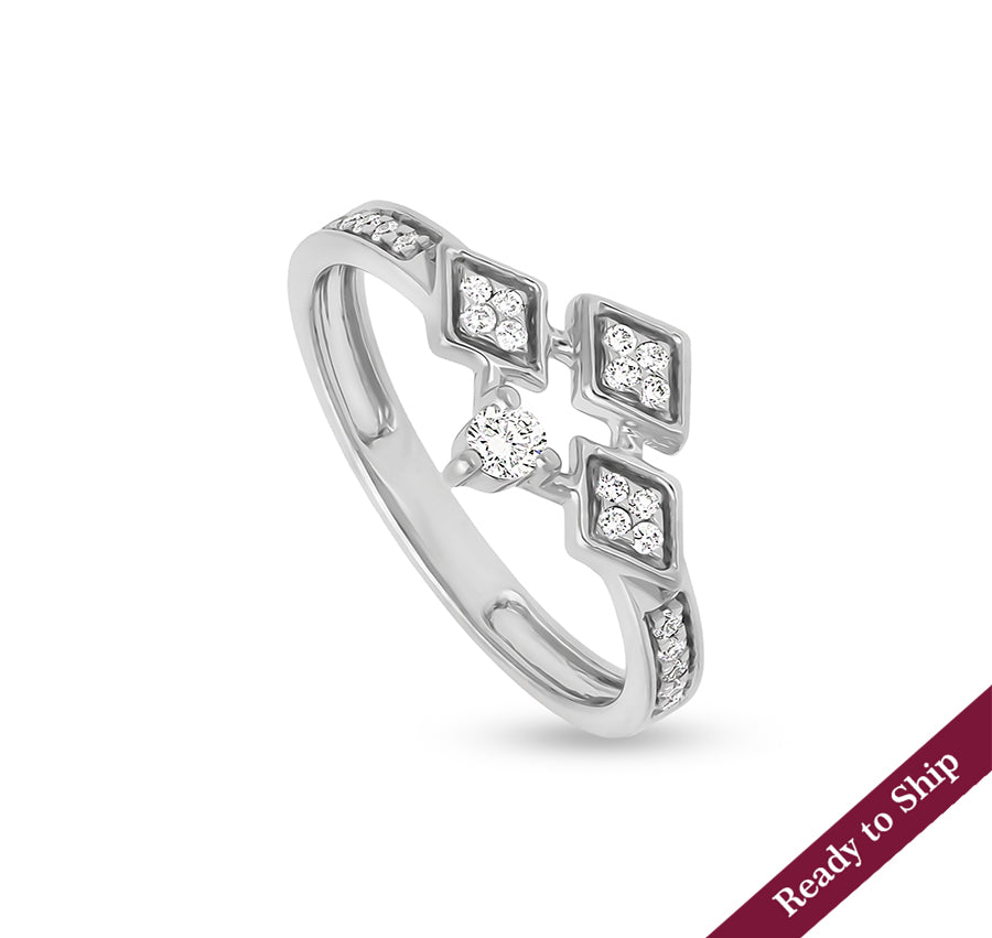 Triple Rhombus Shape With Round Cut Diamond white Gold Casual Ring