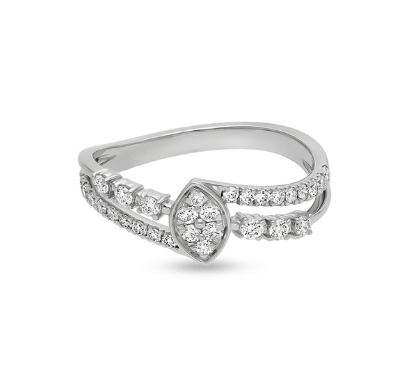 Center Marquise Shape With Round Natural Diamond White Gold Casual Ring
