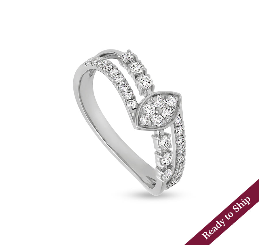 Center Marquise Shape With Round Natural Diamond White Gold Casual Ring