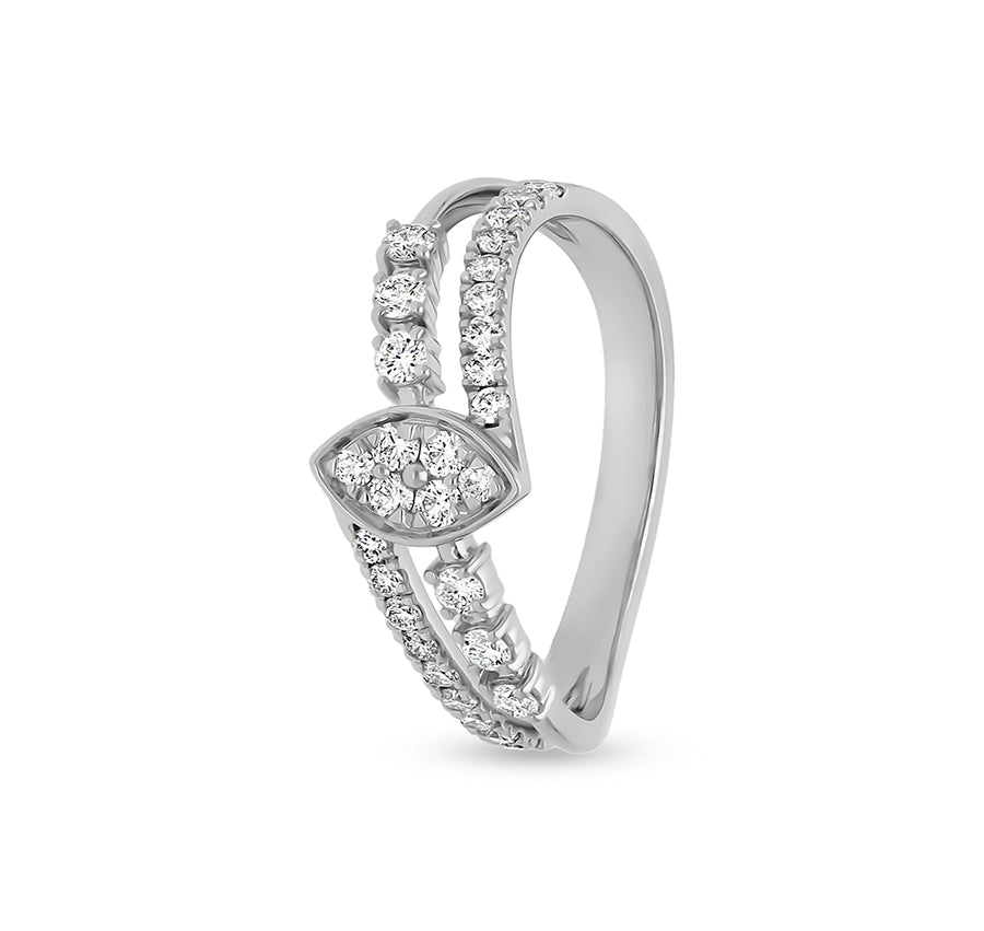 Center Marquise Shape With Round Natural Diamond White Gold Casual Ring