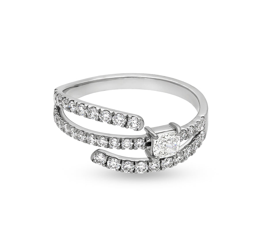 Princess Shape With Round Natural Diamond White Gold Casual Ring