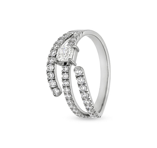 Princess Shape With Round Natural Diamond White Gold Casual Ring