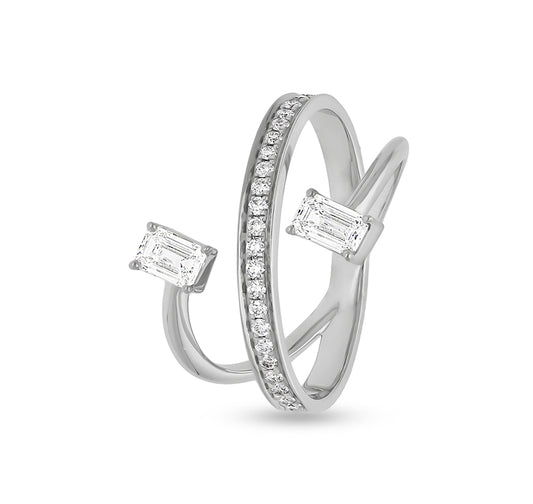 Double Emerald Cut With Channel Set Round Diamond White Gold Casual Ring