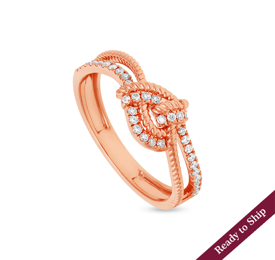 Knot Shape With Round Natural Diamond Rose Gold Casual Ring