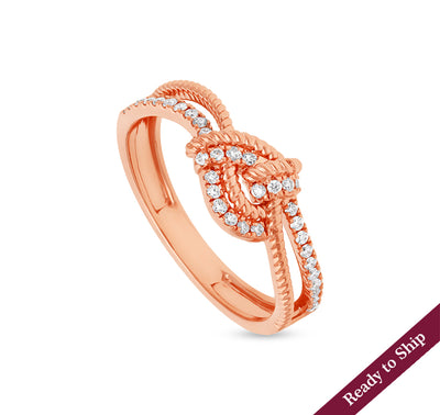 Knot Shape With Round Natural Diamond Rose Gold Casual Ring