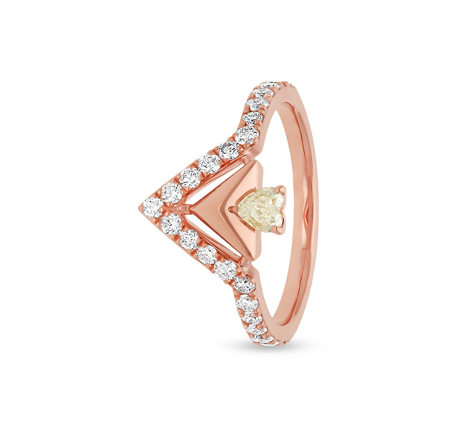 Pyramid Shape With Heart and Round Natural Diamond Rose Gold Casual Ring
