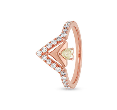 Pyramid Shape With Heart and Round Natural Diamond Rose Gold Casual Ring