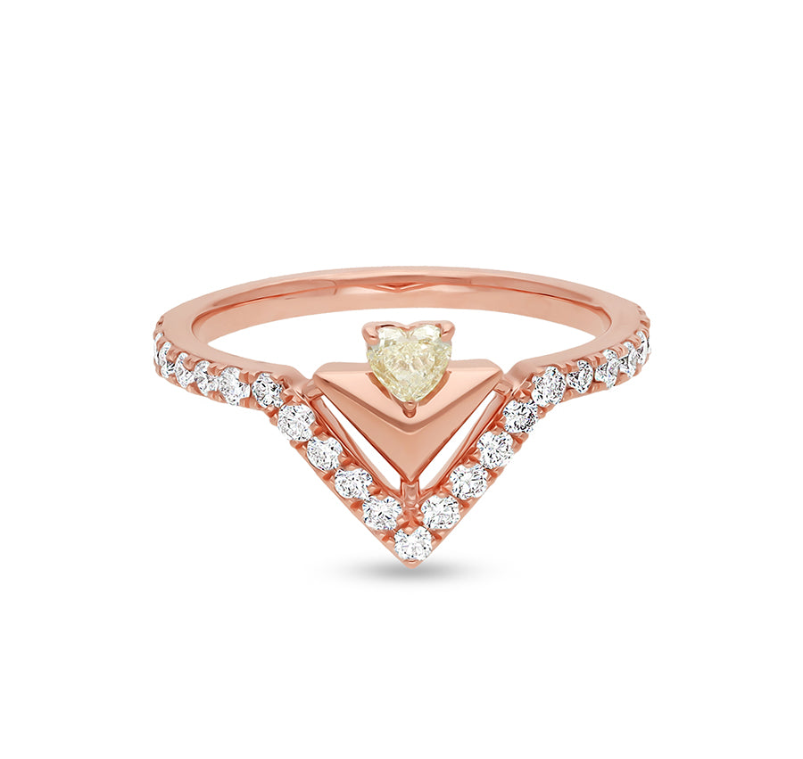 Pyramid Shape With Heart and Round Natural Diamond Rose Gold Casual Ring