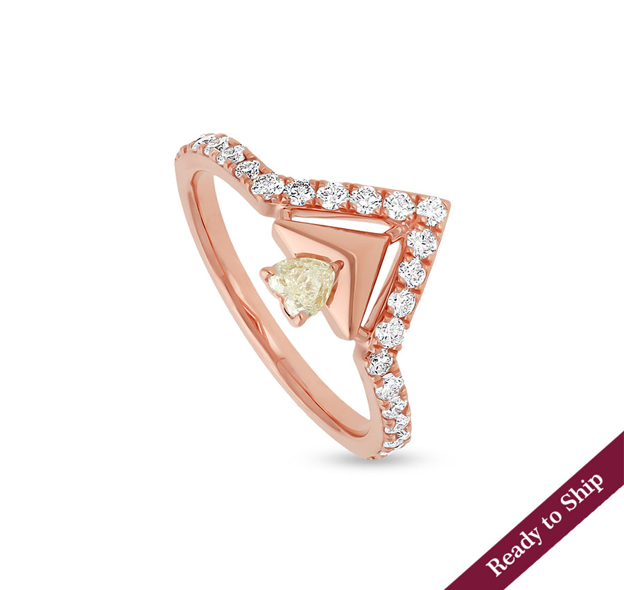 Pyramid Shape With Heart and Round Natural Diamond Rose Gold Casual Ring