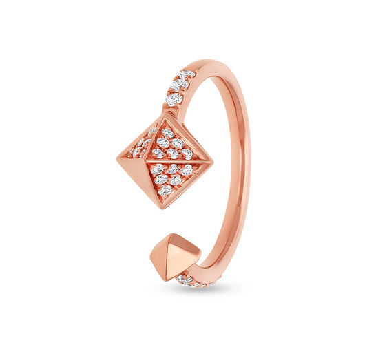 Square Pyramid Shape With Round Natural Diamond Open Rose Gold Ring
