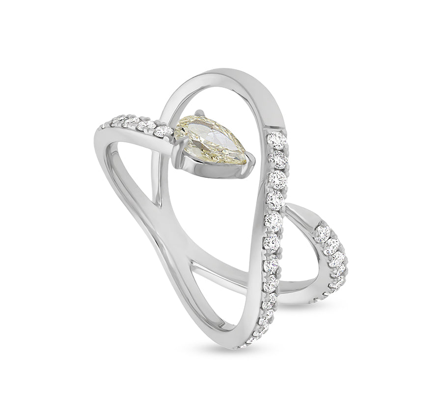 Two Rings Conjoining With Pear Cut Diamond White Gold Casual Ring