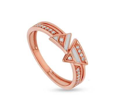Triangle Shape White Enamel Round Cut Diamond Rose Gold Casual Ring