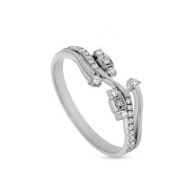Round Shape Diamond With French Setting White Gold Casual Ring