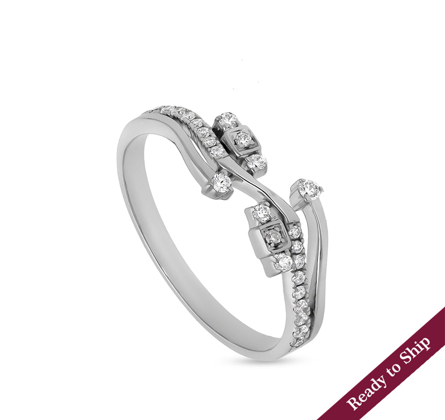 Round Shape Diamond With French Setting White Gold Casual Ring