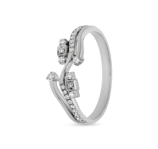 Round Shape Diamond With French Setting White Gold Casual Ring