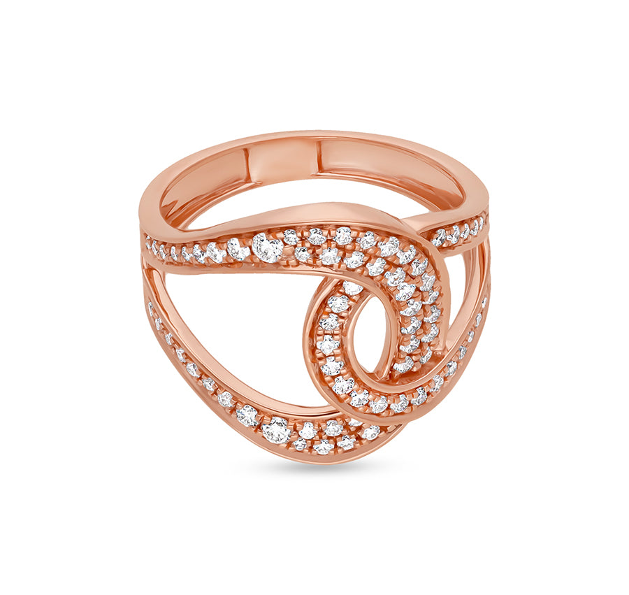 Round Shape Natural Diamond Connected Rose Gold Ring