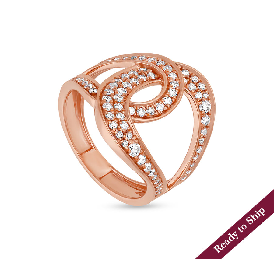 Round Shape Natural Diamond Connected Rose Gold Ring