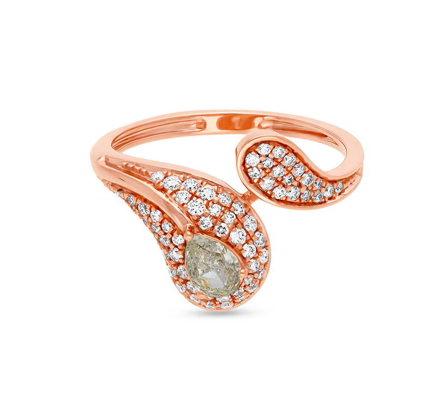 Teardrop Shape Pear and Round Natural Diamond Rose Gold Casual Ring
