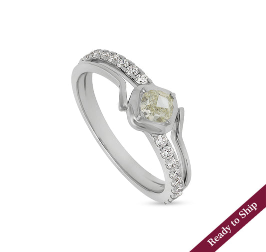 Cushion Shape With Round Natural Diamond White Gold Casual Ring