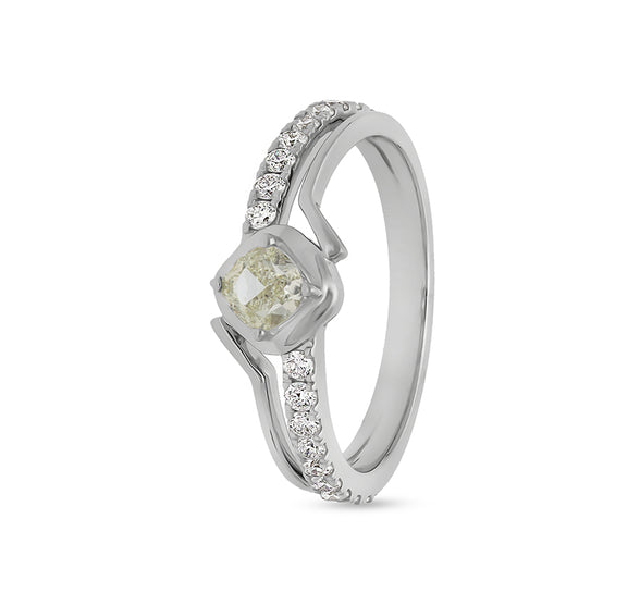 Cushion Shape With Round Natural Diamond White Gold Casual Ring