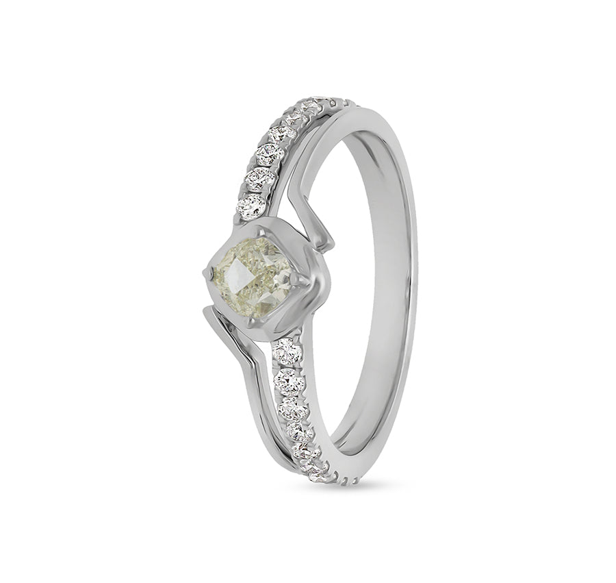 Cushion Shape With Round Natural Diamond White Gold Casual Ring